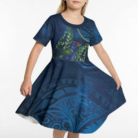 New Zealand Takahe Personalised Kid Short Sleeve Dress Silver Fern Galaxy Polynesian Pattern LT22 - Polynesian Pride