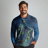 New Zealand Takahe Personalised Long Sleeve Polo Shirt Silver Fern Galaxy Polynesian Pattern