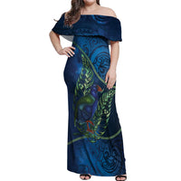 New Zealand Takahe Personalised Off Shoulder Maxi Dress Silver Fern Galaxy Polynesian Pattern LT22 Women Blue - Polynesian Pride
