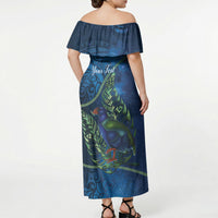 New Zealand Takahe Personalised Off Shoulder Maxi Dress Silver Fern Galaxy Polynesian Pattern LT22 - Polynesian Pride