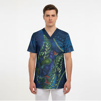 New Zealand Takahe Personalised Scrub Top Silver Fern Galaxy Polynesian Pattern