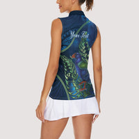 New Zealand Takahe Personalised Women Sleeveless Polo Shirt Silver Fern Galaxy Polynesian Pattern