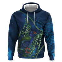 New Zealand Takahe Personalised Zip Hoodie Silver Fern Galaxy Polynesian Pattern