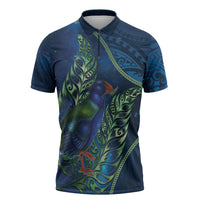 New Zealand Takahe Personalised Zipper Polo Shirt Silver Fern Galaxy Polynesian Pattern LT22 Blue - Polynesian Pride