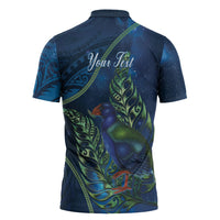 New Zealand Takahe Personalised Zipper Polo Shirt Silver Fern Galaxy Polynesian Pattern LT22 - Polynesian Pride