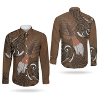 New Zealand Taiaha Couples Matching Short Sleeve Bodycon Dress and Long Sleeve Button Shirt Maori Weapon Silver Fern Maori Pattern LT22 - Polynesian Pride