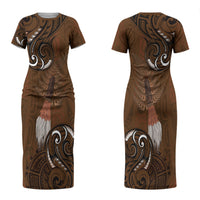 New Zealand Taiaha Couples Matching Short Sleeve Bodycon Dress and Long Sleeve Button Shirt Maori Weapon Silver Fern Maori Pattern LT22 - Polynesian Pride