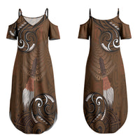 New Zealand Taiaha Couples Matching Summer Maxi Dress and Hawaiian Shirt Maori Weapon Silver Fern Maori Pattern
