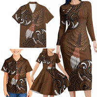 New Zealand Taiaha Family Matching Long Sleeve Bodycon Dress and Hawaiian Shirt Maori Weapon Silver Fern Maori Pattern LT22 - Polynesian Pride