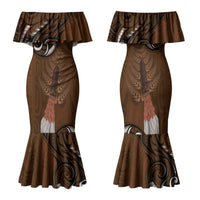 New Zealand Taiaha Family Matching Mermaid Dress and Hawaiian Shirt Maori Weapon Silver Fern Maori Pattern LT22 Mom's Dress Brown - Polynesian Pride