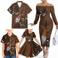 New Zealand Taiaha Family Matching Off The Shoulder Long Sleeve Dress and Hawaiian Shirt Maori Weapon Silver Fern Maori Pattern LT22 - Polynesian Pride