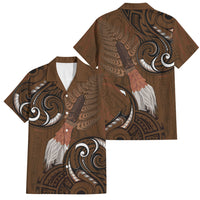 New Zealand Taiaha Family Matching Off The Shoulder Long Sleeve Dress and Hawaiian Shirt Maori Weapon Silver Fern Maori Pattern LT22 Dad's Shirt - Short Sleeve Brown - Polynesian Pride