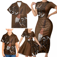 New Zealand Taiaha Family Matching Short Sleeve Bodycon Dress and Hawaiian Shirt Maori Weapon Silver Fern Maori Pattern LT22 - Polynesian Pride