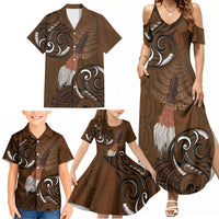 New Zealand Taiaha Family Matching Summer Maxi Dress and Hawaiian Shirt Maori Weapon Silver Fern Maori Pattern LT22 - Polynesian Pride