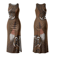 New Zealand Taiaha Family Matching Tank Maxi Dress and Hawaiian Shirt Maori Weapon Silver Fern Maori Pattern LT22 Mom's Dress Brown - Polynesian Pride