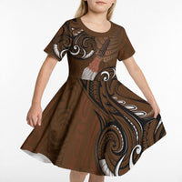 New Zealand Taiaha Kid Short Sleeve Dress Maori Weapon Silver Fern Maori Pattern LT22 - Polynesian Pride