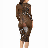 New Zealand Taiaha Long Sleeve Bodycon Dress Maori Weapon Silver Fern Maori Pattern LT22 - Polynesian Pride
