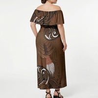New Zealand Taiaha Off Shoulder Maxi Dress Maori Weapon Silver Fern Maori Pattern LT22 - Polynesian Pride