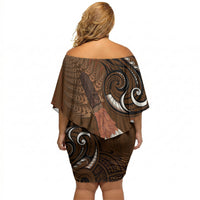 New Zealand Taiaha Off Shoulder Short Dress Maori Weapon Silver Fern Maori Pattern LT22 - Polynesian Pride