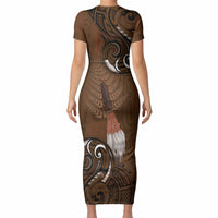 New Zealand Taiaha Short Sleeve Bodycon Dress Maori Weapon Silver Fern Maori Pattern