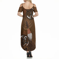 New Zealand Taiaha Summer Maxi Dress Maori Weapon Silver Fern Maori Pattern LT22 - Polynesian Pride