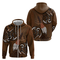 New Zealand Taiaha Zip Hoodie Maori Weapon Silver Fern Maori Pattern