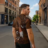 New Zealand Taiaha Zipper Polo Shirt Maori Weapon Silver Fern Maori Pattern LT22 - Polynesian Pride