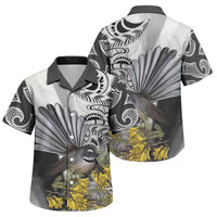 New Zealand Fantail Bird Family Matching Off Shoulder Maxi Dress and Hawaiian Shirt Maori Piwakawaka Kowhai Maori Pattern LT22 Son's Shirt Grey - Polynesian Pride