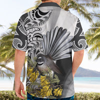 New Zealand Fantail Bird Hawaiian Shirt Maori Piwakawaka Kowhai Maori Pattern LT22 - Polynesian Pride