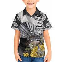 New Zealand Fantail Bird Hawaiian Shirt Maori Piwakawaka Kowhai Maori Pattern LT22 - Polynesian Pride