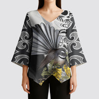 New Zealand Fantail Bird Kimono Sleeve Blouse Maori Piwakawaka Kowhai Maori Pattern