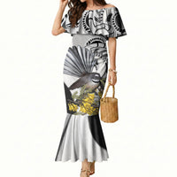 New Zealand Fantail Bird Mermaid Dress Maori Piwakawaka Kowhai Maori Pattern