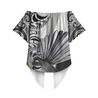 New Zealand Fantail Bird Off Shoulder Wrap Waist Top Maori Piwakawaka Kowhai Maori Pattern LT22 - Polynesian Pride