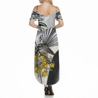 New Zealand Fantail Bird Summer Maxi Dress Maori Piwakawaka Kowhai Maori Pattern LT22 - Polynesian Pride