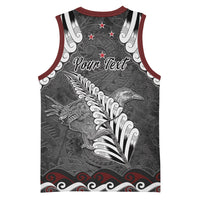 New Zealand Weka Personalised Basketball Jersey Aotearoa Hen Silver Fern Maori Pattern