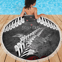 New Zealand Weka Personalised Beach Blanket Aotearoa Hen Silver Fern Maori Pattern