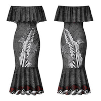 New Zealand Weka Personalised Couples Matching Mermaid Dress and Hawaiian Shirt Aotearoa Hen Silver Fern Maori Pattern LT22 - Polynesian Pride