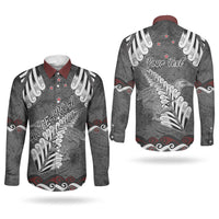 New Zealand Weka Personalised Couples Matching Off The Shoulder Long Sleeve Dress and Long Sleeve Button Shirt Aotearoa Hen Silver Fern Maori Pattern LT22 - Polynesian Pride