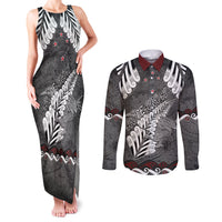 New Zealand Weka Personalised Couples Matching Tank Maxi Dress and Long Sleeve Button Shirt Aotearoa Hen Silver Fern Maori Pattern