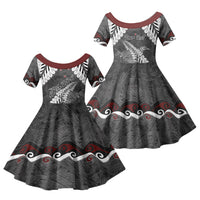 New Zealand Weka Personalised Family Matching Mermaid Dress and Hawaiian Shirt Aotearoa Hen Silver Fern Maori Pattern LT22 Daughter's Dress Black - Polynesian Pride