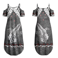 New Zealand Weka Personalised Family Matching Summer Maxi Dress and Hawaiian Shirt Aotearoa Hen Silver Fern Maori Pattern LT22 Mom's Dress Black - Polynesian Pride