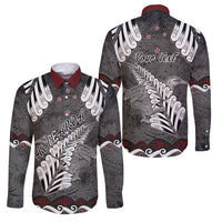 New Zealand Weka Personalised Family Matching Tank Maxi Dress and Hawaiian Shirt Aotearoa Hen Silver Fern Maori Pattern LT22 Dad's Shirt - Long Sleeve Black - Polynesian Pride