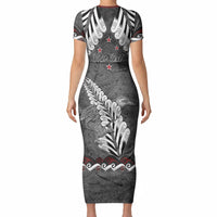New Zealand Weka Personalised Short Sleeve Bodycon Dress Aotearoa Hen Silver Fern Maori Pattern LT22 - Polynesian Pride