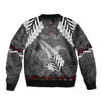 New Zealand Weka Personalised Sleeve Zip Bomber Jacket Aotearoa Hen Silver Fern Maori Pattern