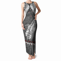 New Zealand Weka Personalised Tank Maxi Dress Aotearoa Hen Silver Fern Maori Pattern LT22 Women Black - Polynesian Pride