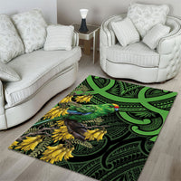 New Zealand Parakeet Bird Area Rug Maori Kakariki Kowhai Maori Pattern