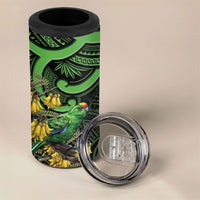 New Zealand Parakeet Bird 4 in 1 Can Cooler Tumbler Maori Kakariki Kowhai Maori Pattern