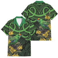 New Zealand Parakeet Bird Family Matching Short Sleeve Bodycon Dress and Hawaiian Shirt Maori Kakariki Kowhai Maori Pattern LT22 Dad's Shirt - Short Sleeve Green - Polynesian Pride