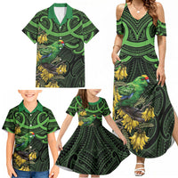 New Zealand Parakeet Bird Family Matching Summer Maxi Dress and Hawaiian Shirt Maori Kakariki Kowhai Maori Pattern LT22 - Polynesian Pride