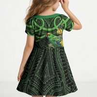 New Zealand Parakeet Bird Kid Short Sleeve Dress Maori Kakariki Kowhai Maori Pattern